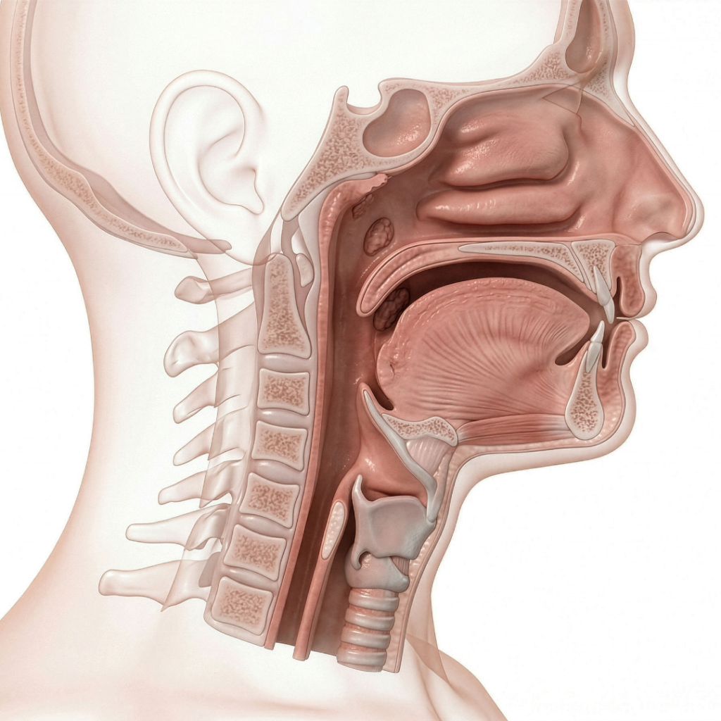 Sagittal anatomical diagram of the nasal turbinates and facial structure illustrating the nasal passages addressed by nasal release technique at The Wellness Path Knoxville TN