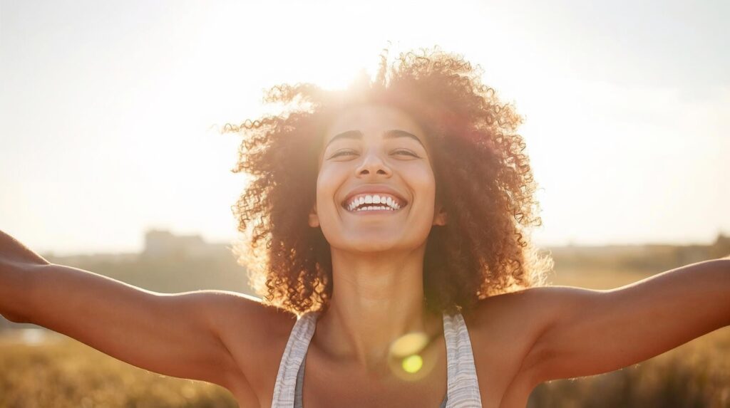 Woman smiling with sunlight behind her representing vitality, energy, and nervous system wellness at The Wellness Path in Knoxville TN — serving Knoxville, Morristown, and Maryville